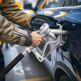 VEVOR fuel nozzle size shown beside a hand for scale and handling benefit