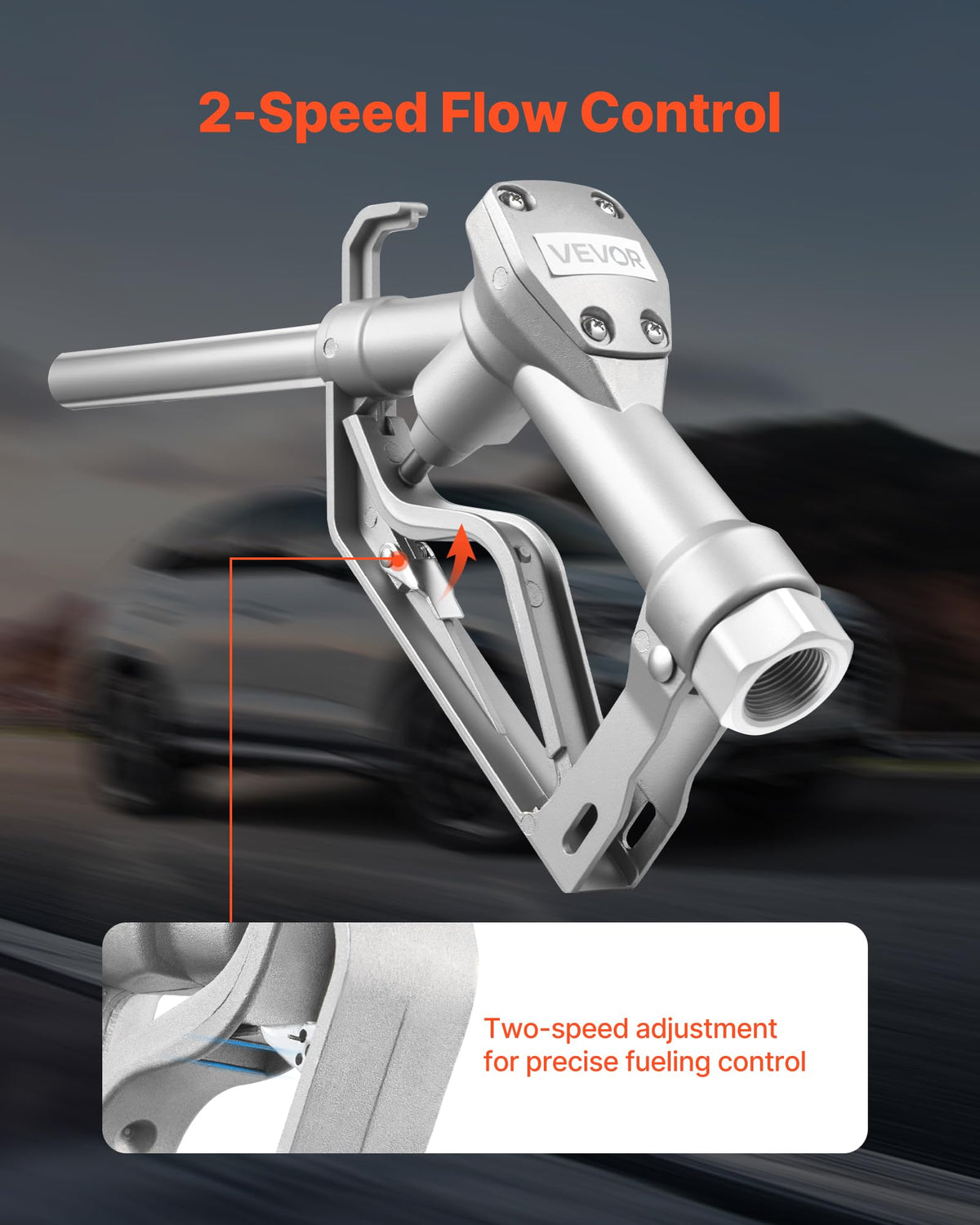 VEVOR fuel nozzle two-speed trigger lock detail for precise flow control