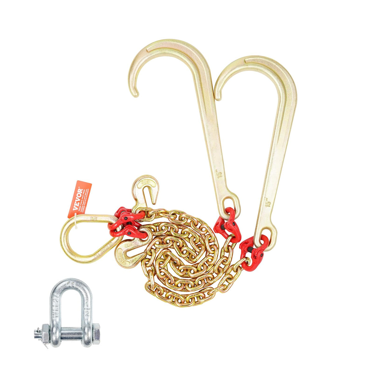 VEVOR G80 bridle chain front view showing hooks and links for reliable towing