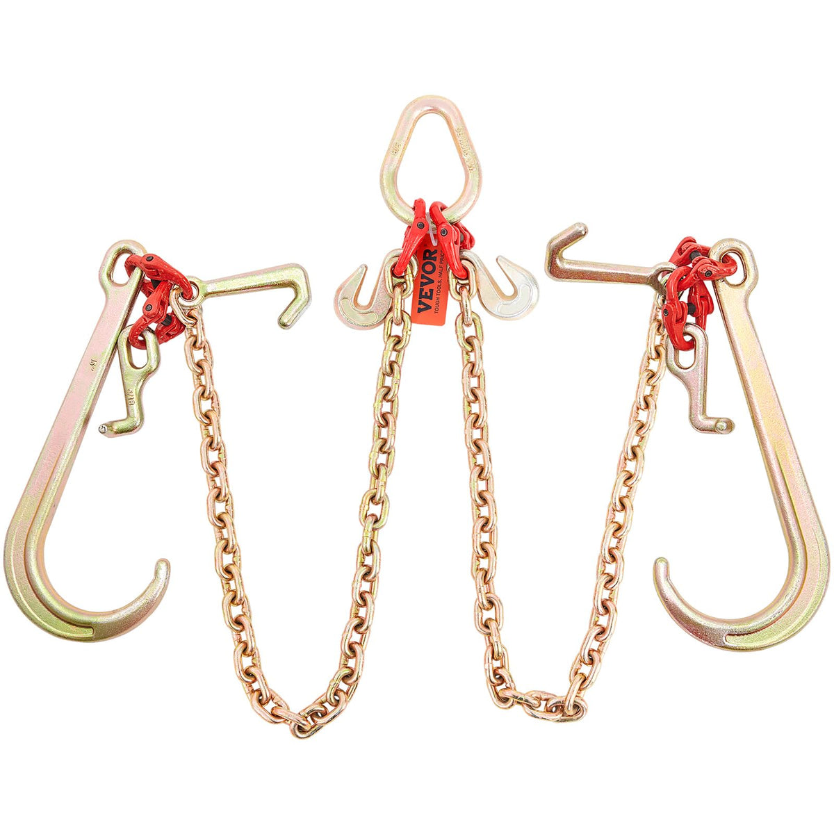 VEVOR front view of G80 V bridle chain showing compact kit and hooks for quick deployment