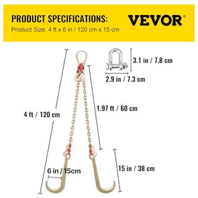 VEVOR chain alongside ruler showing 3 ft leg length for easy scale comparison
