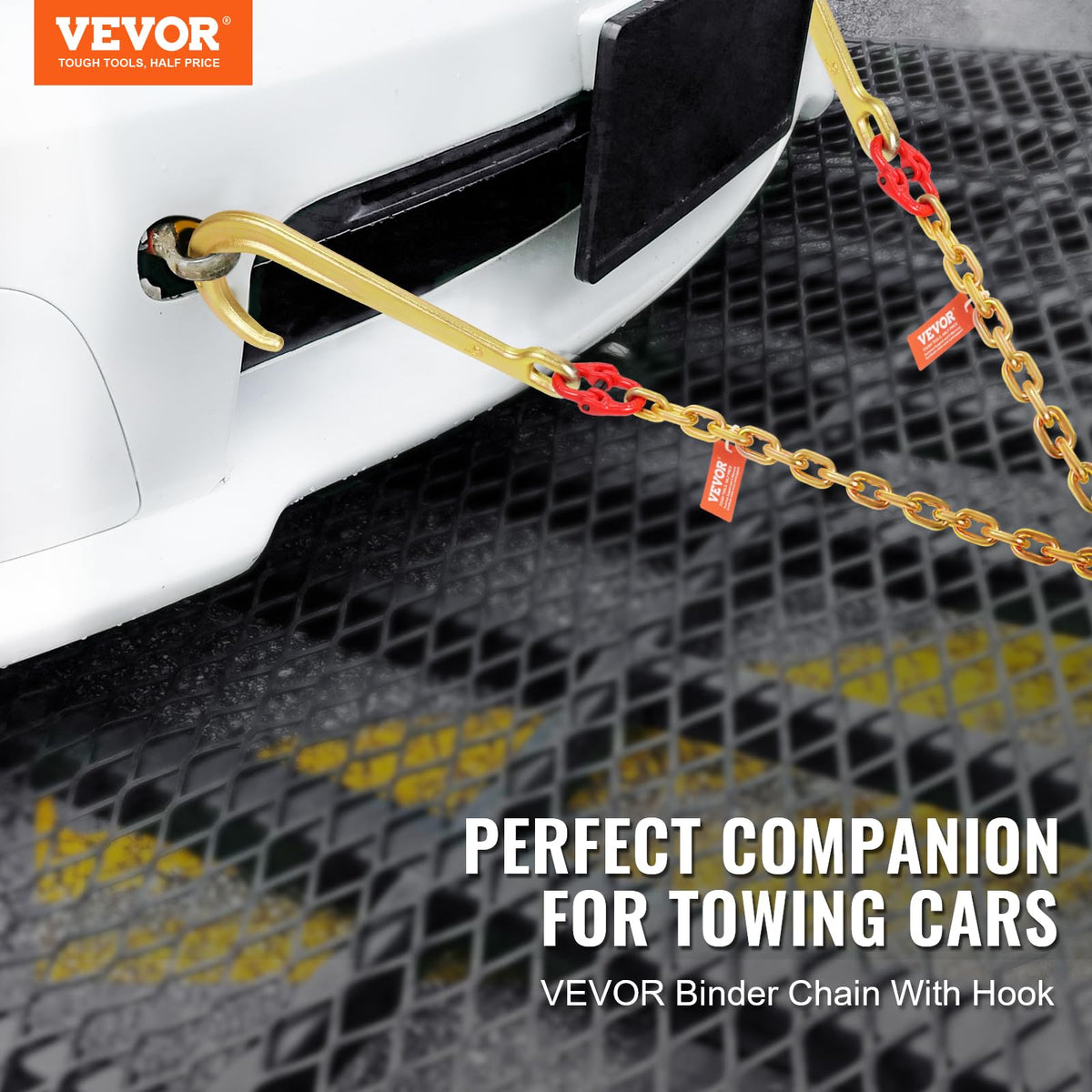 VEVOR G80 closeup of chain link texture showing strength and corrosion resistance