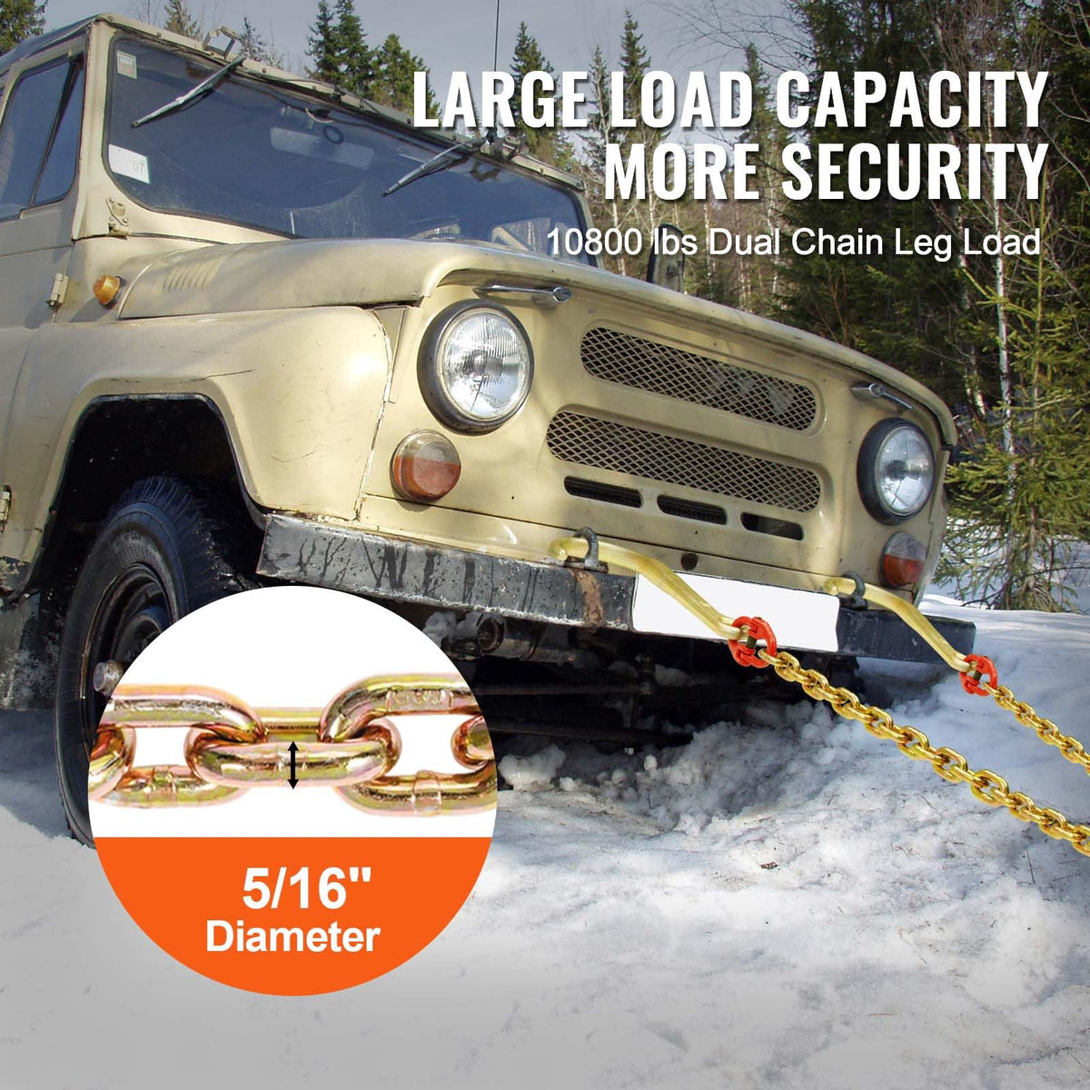 VEVOR G80 15-inch J hook detail showing secure engagement benefit