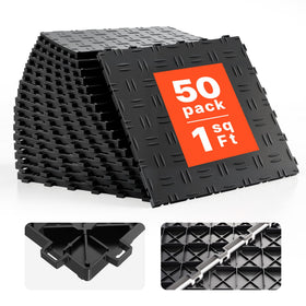 VEVOR front pack of 50 garage tiles showing complete kit and benefit of full coverage
