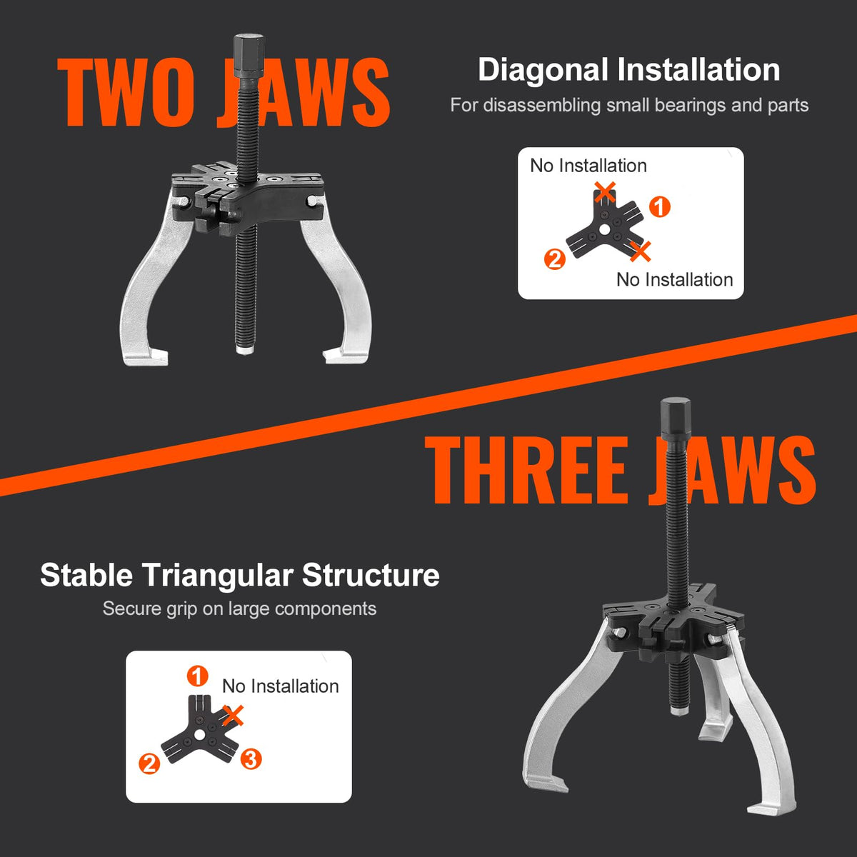 VEVOR assembled 7-inch puller gripping a larger hub to show heavy-duty removal capability