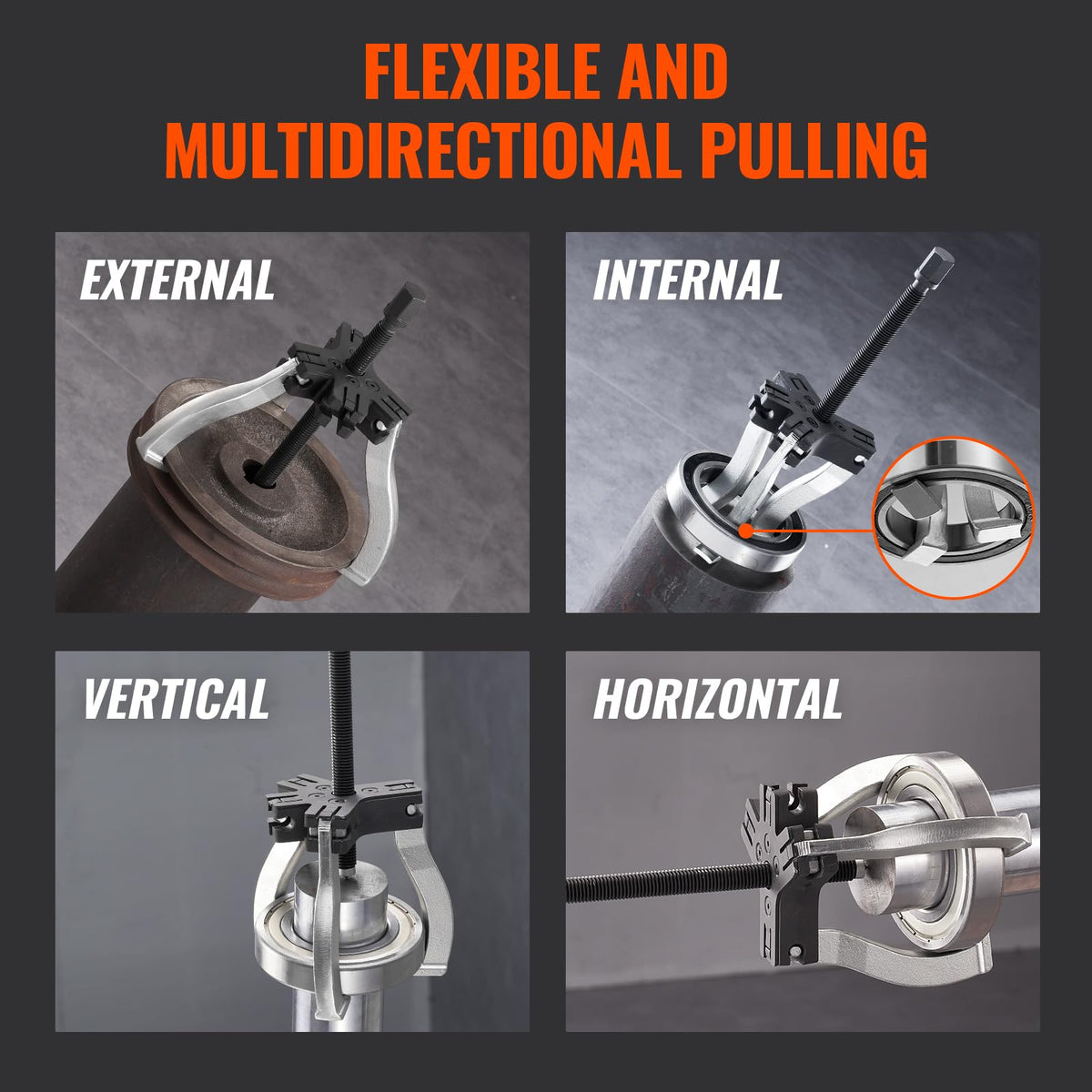 VEVOR jaw reversed position close-up showing accessibility in narrow bores and improved reach