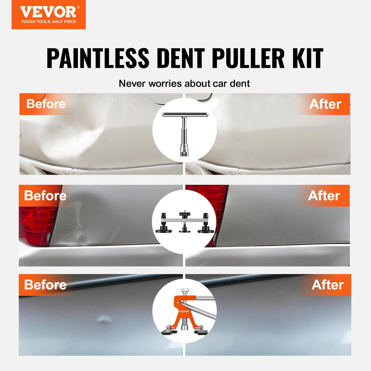 VEVOR golden dent lifter closeup showing adjustable feet that protect paint while lifting