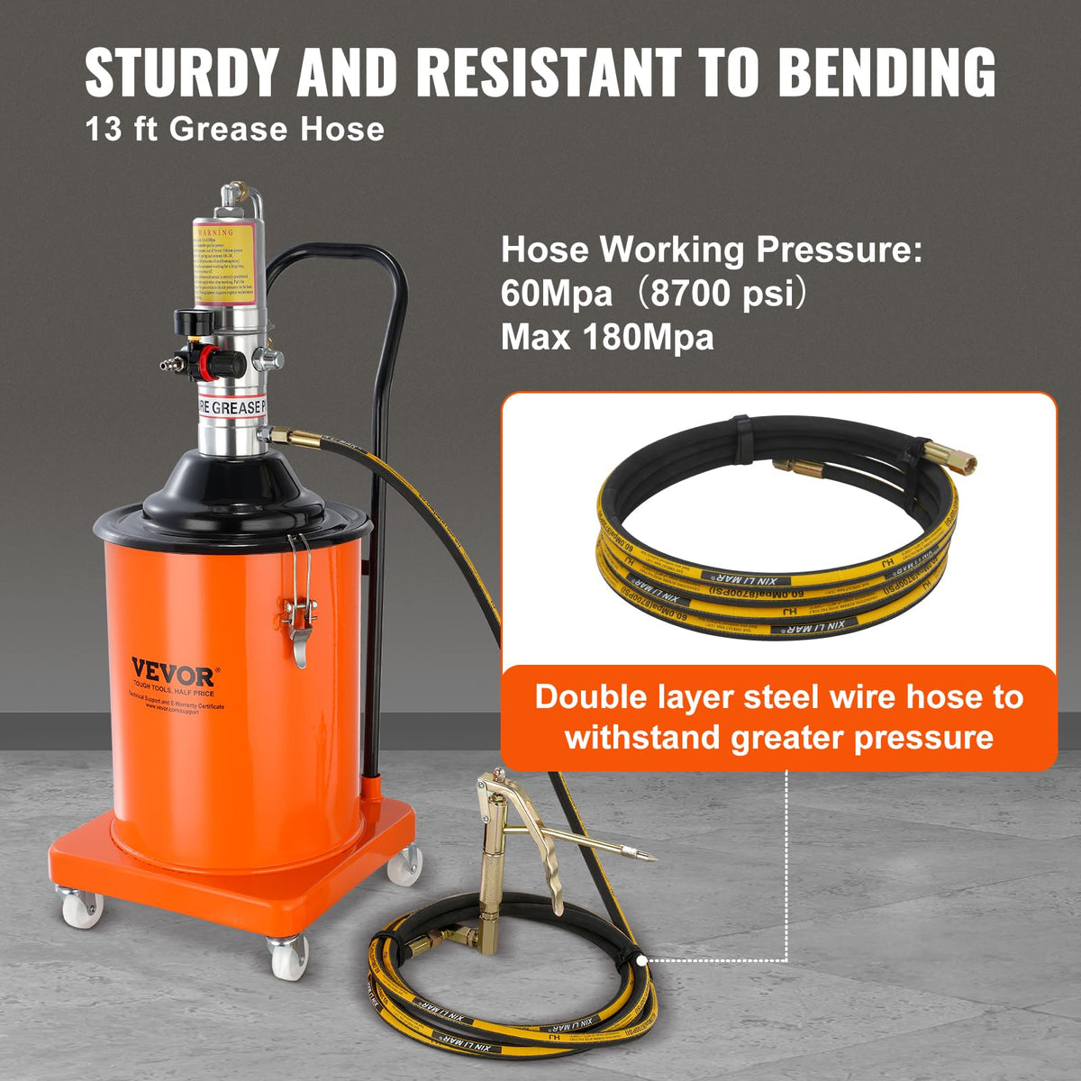 VEVOR nozzle rotating 360 degrees for precise access to grease points