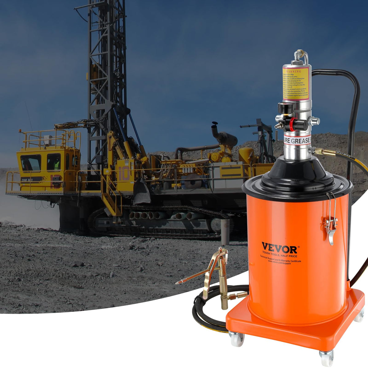 VEVOR pump beside toolbox to show 5-gallon scale and workspace fit