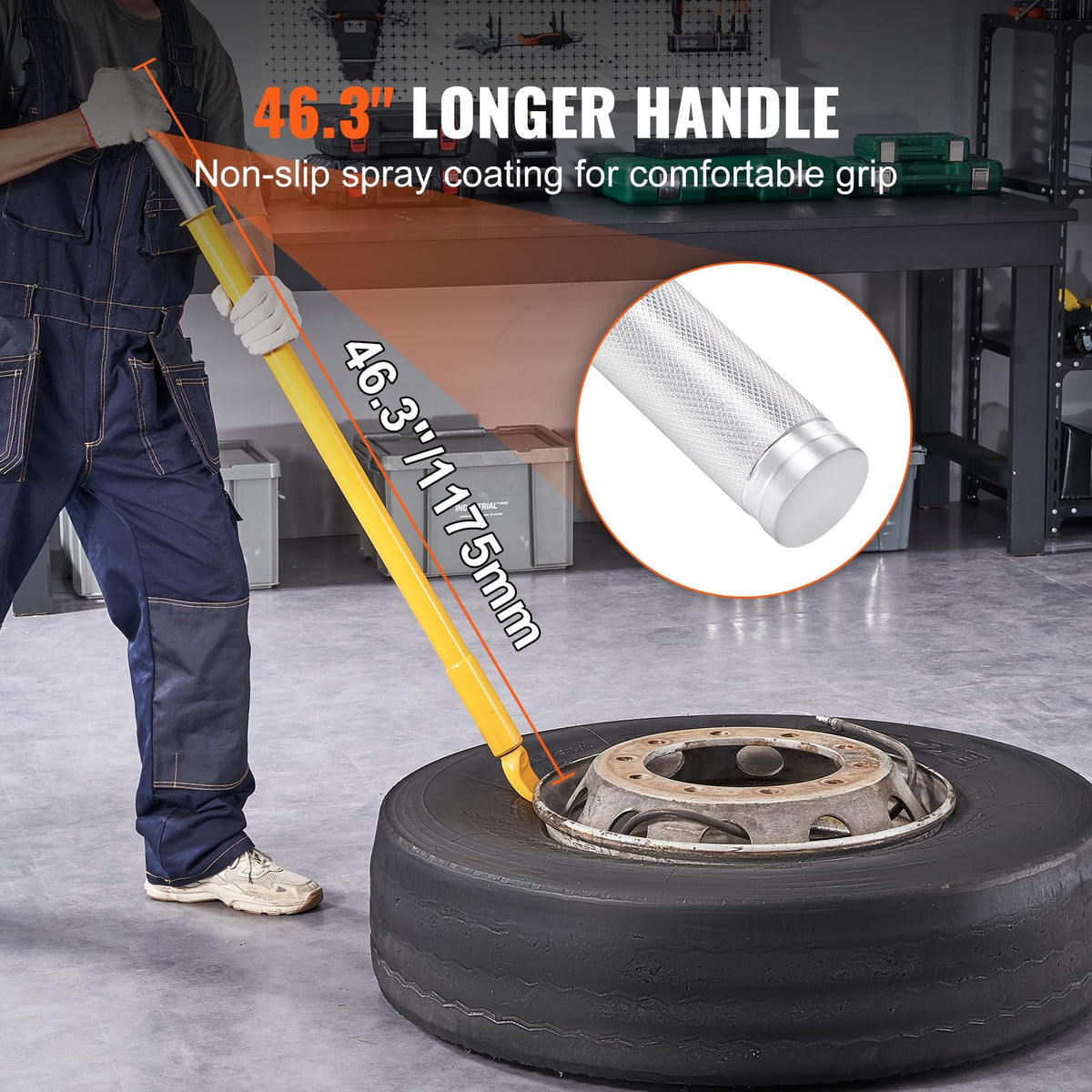 VEVOR ergonomic handle grip showing longer reach and reduced arm strain