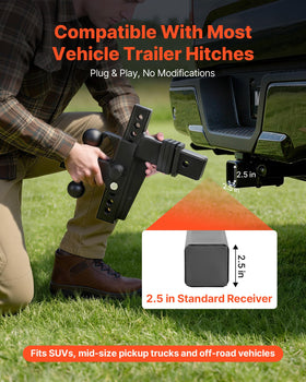 VEVOR height adjustment hole pattern showing 12-position system for level towing benefit