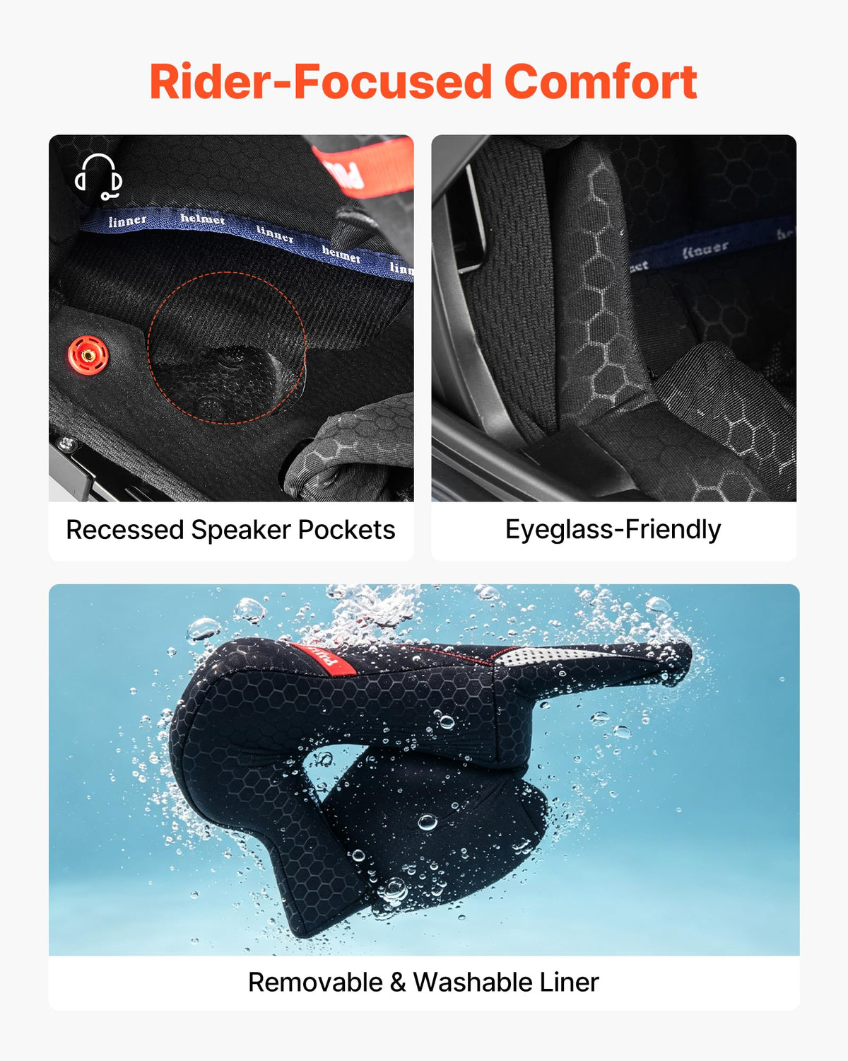VEVOR helmet interior pockets for Bluetooth speakers enabling hands-free audio