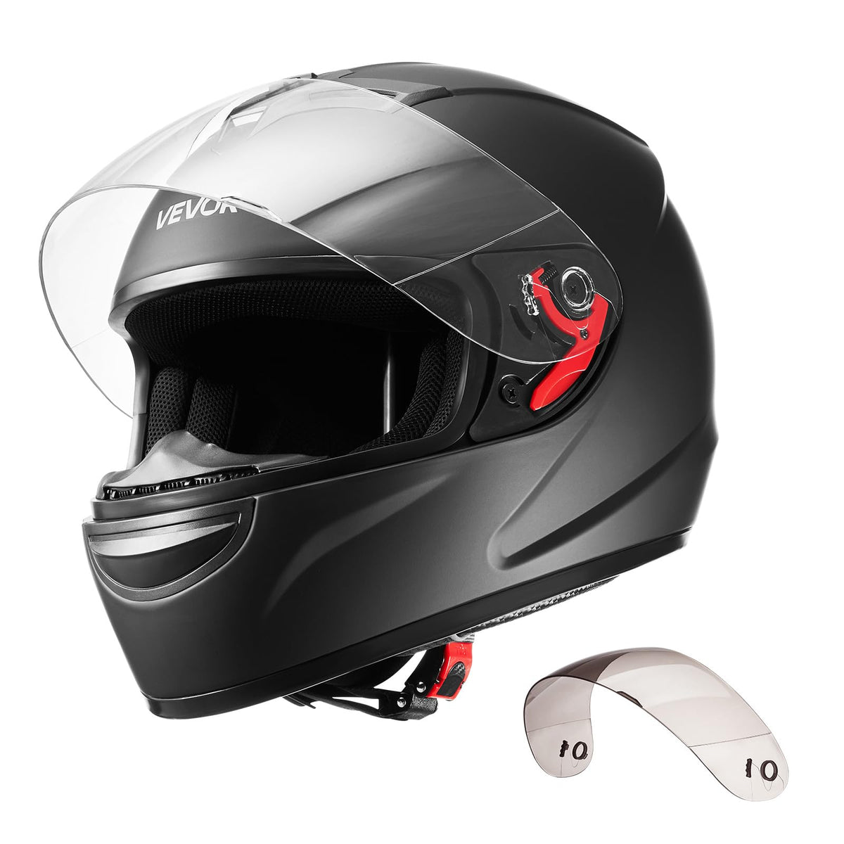 VEVOR helmet front view in matte black showing full-face protection and style benefit