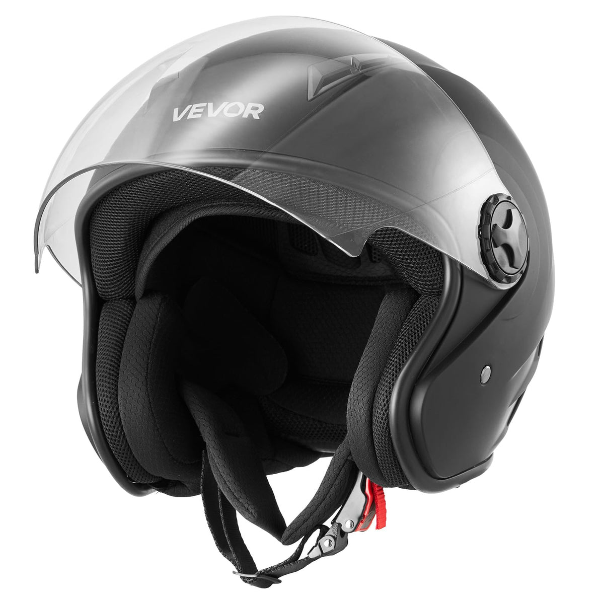VEVOR helmet front view showing matte black shell and safe coverage