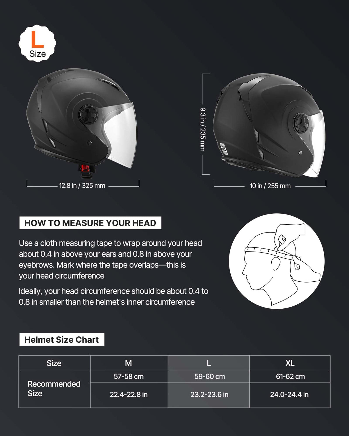 VEVOR helmet side profile with clear visor down for improved vision