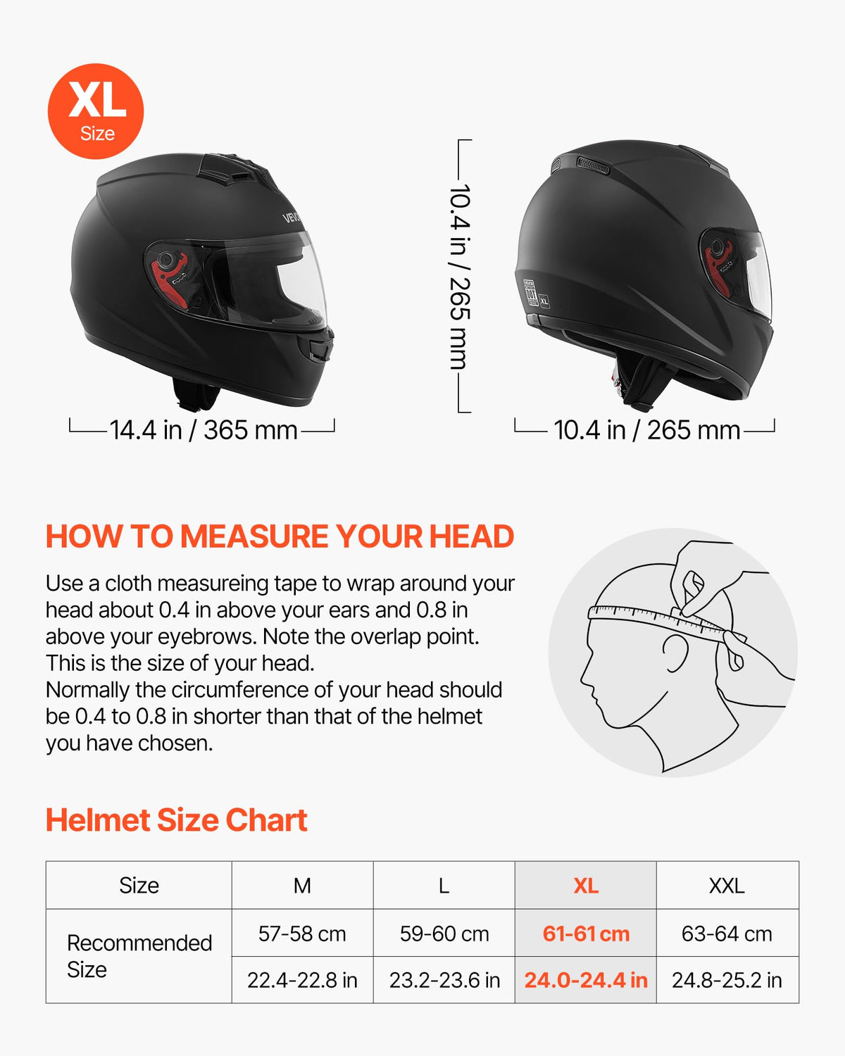 VEVOR helmet side profile highlighting balanced weight and chin coverage
