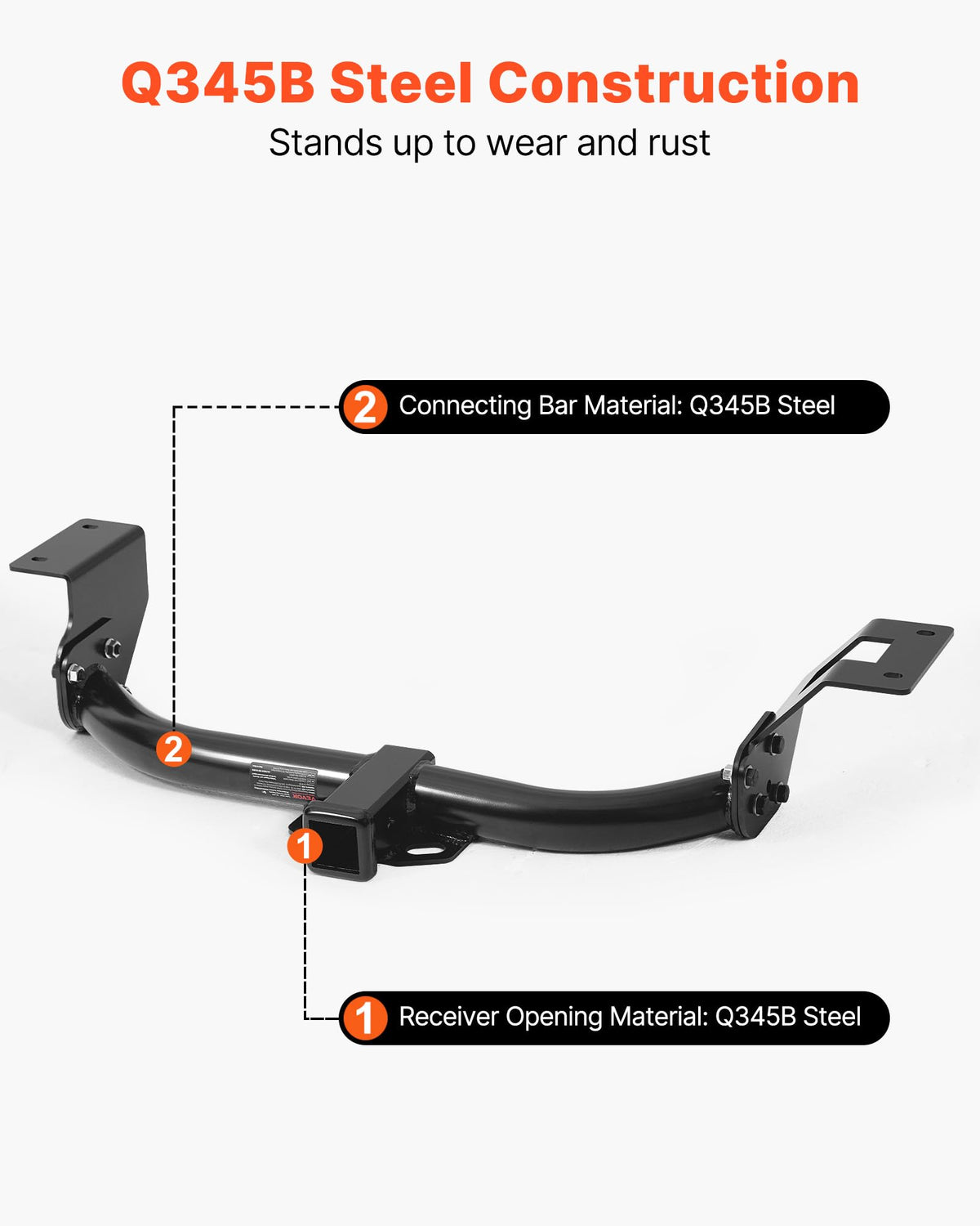 VEVOR weld and black coating detail demonstrating rust resistance and durability