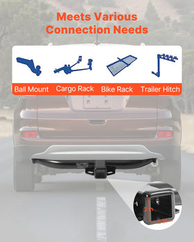 VEVOR hitch with ball mount and trailer attached showing towing readiness