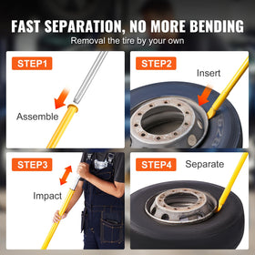 VEVOR in use on car wheel showing safe bead separation without power tools