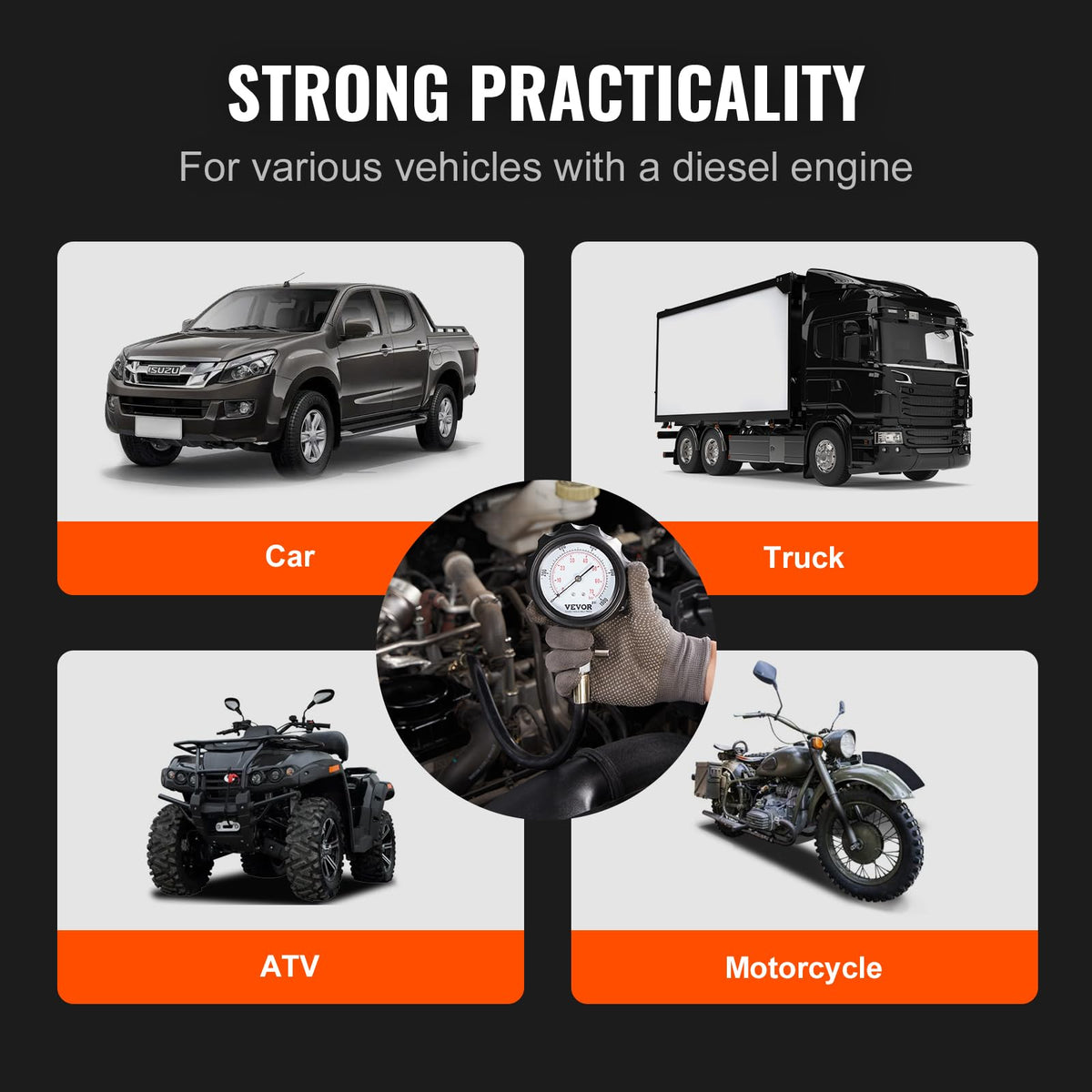 VEVOR in use on diesel truck enabling on-vehicle cylinder pressure checks