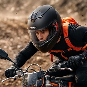 VEVOR helmet worn by rider demonstrating real-world protection benefit