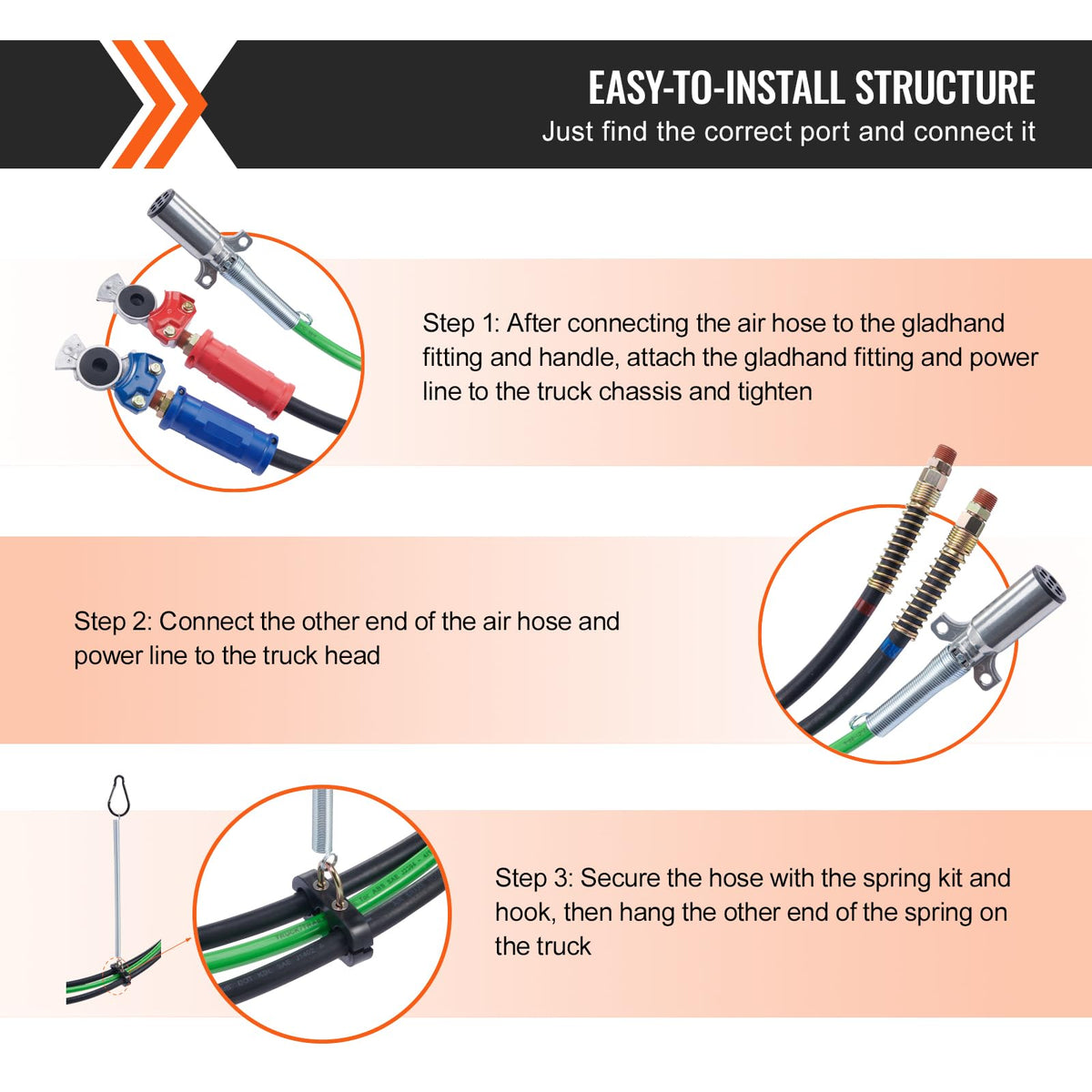 VEVOR hoses installed on tractor demonstrating secure routing and stability