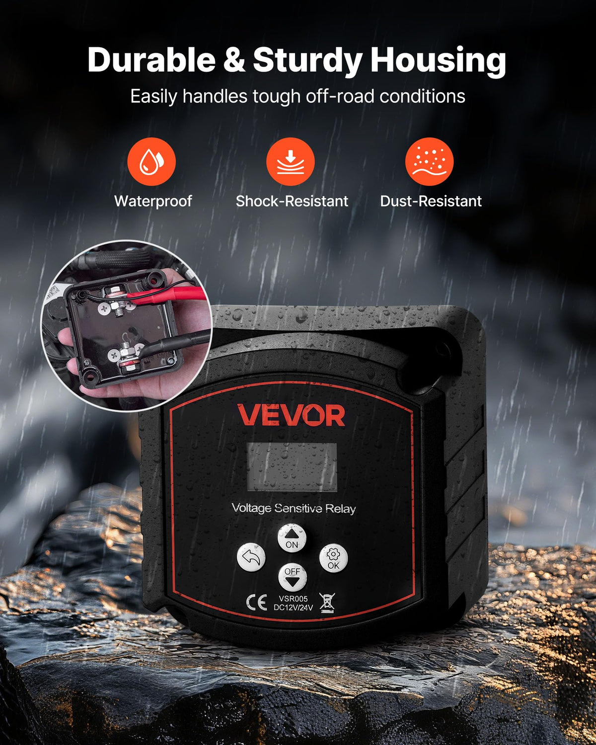 VEVOR isolator next to a hand for scale demonstrating compact design and space-saving