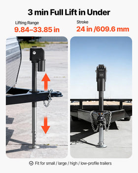 VEVOR jack drop leg and height range showing adjustable lift benefit