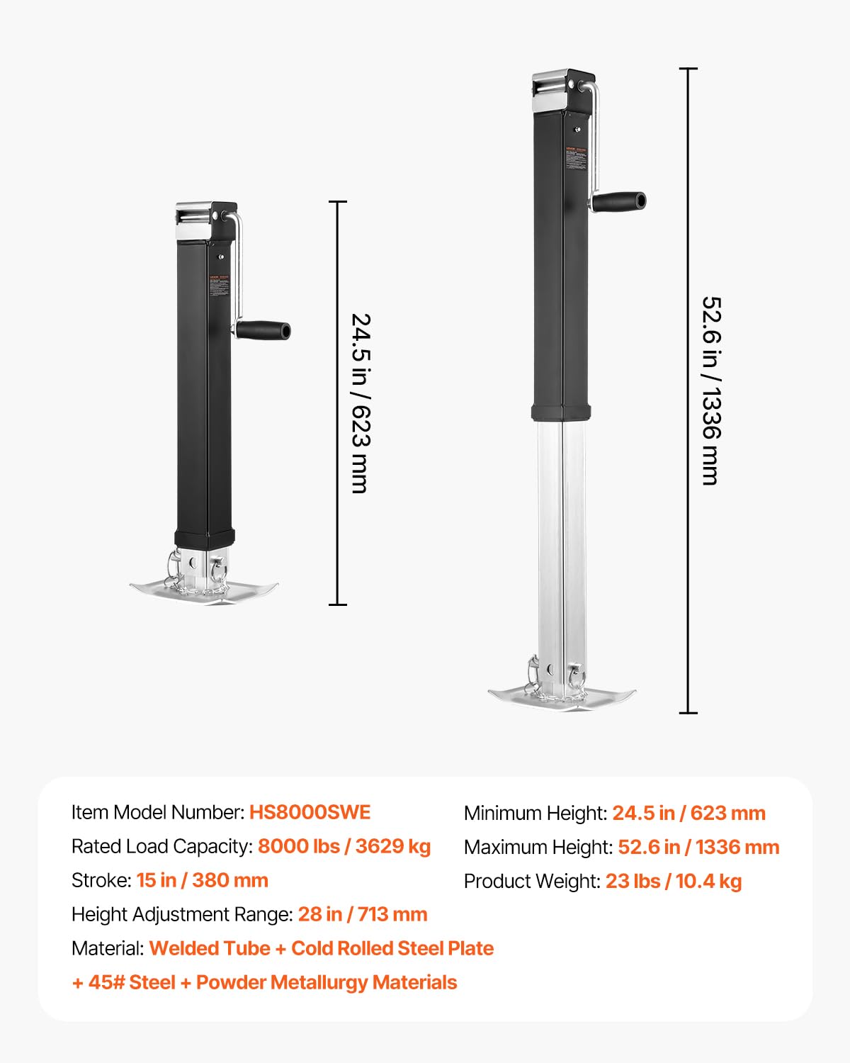 VEVOR label and capacity plate showing 8000lbs rating clarity