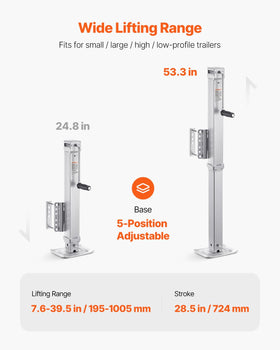 VEVOR jack bolted to RV tongue showing correct installation and stable support benefit