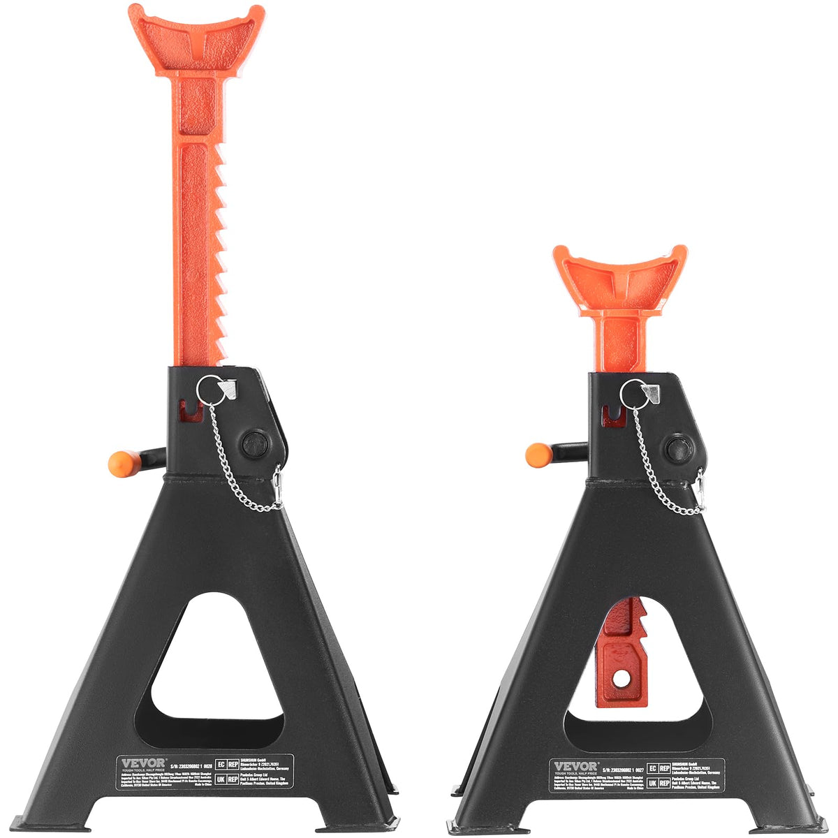 VEVOR jack stands in a garage lifestyle shot showing professional workshop readiness benefit