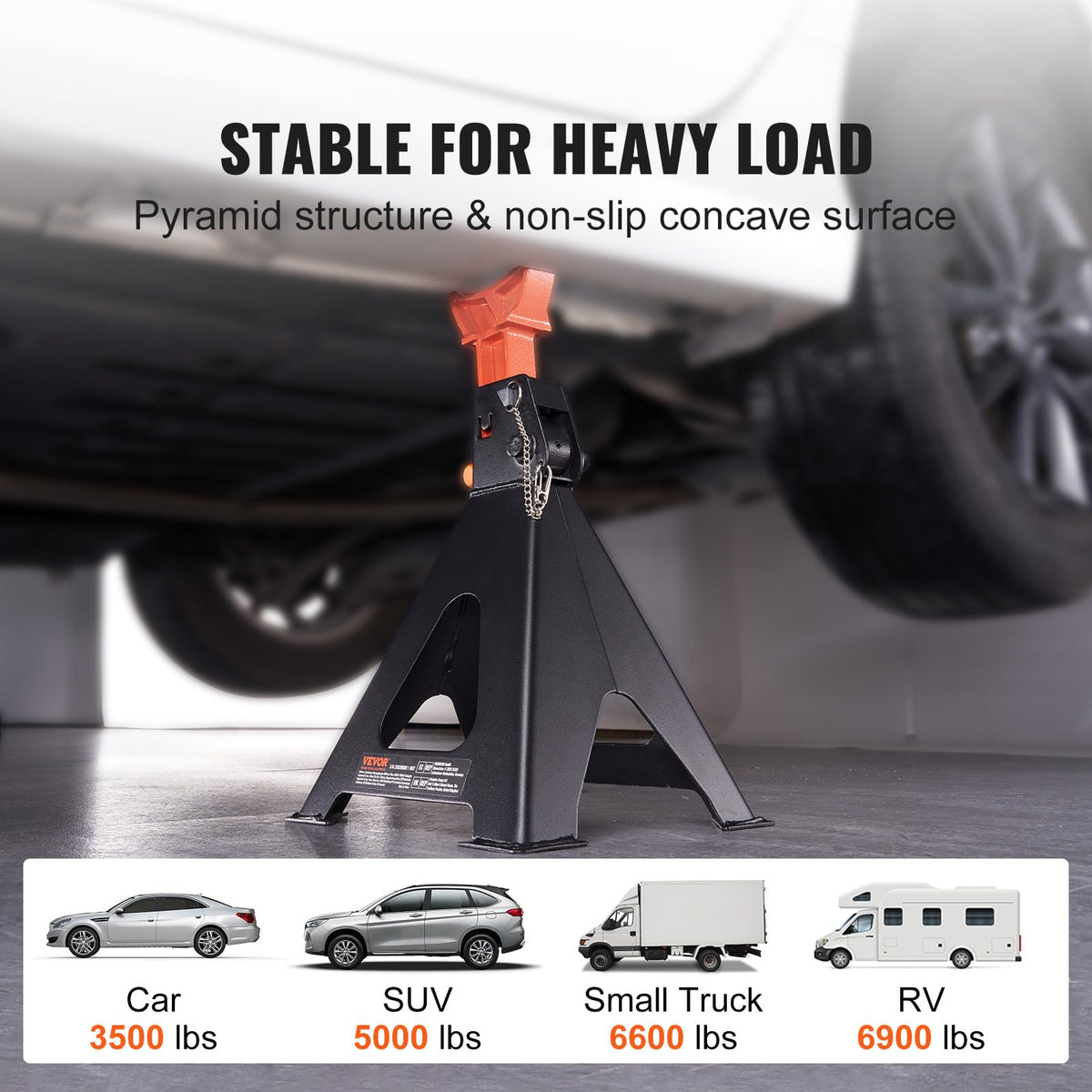VEVOR packaged jack stands in box showing improved packaging for safe delivery benefit