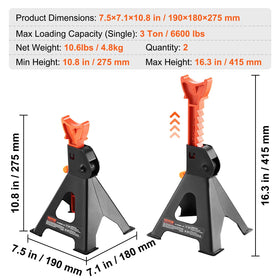 VEVOR jack stands pair scale comparison next to tape measure for sizing clarity
