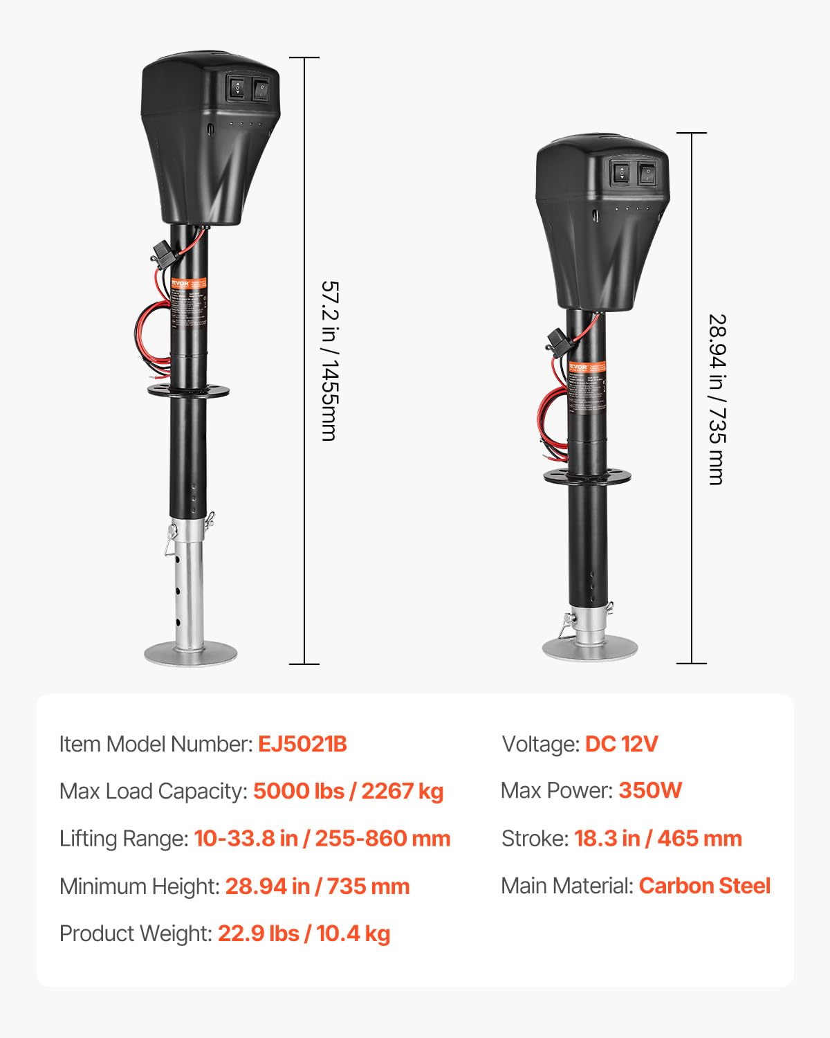 VEVOR jack with RV attached demonstrating stable lifting and leveling