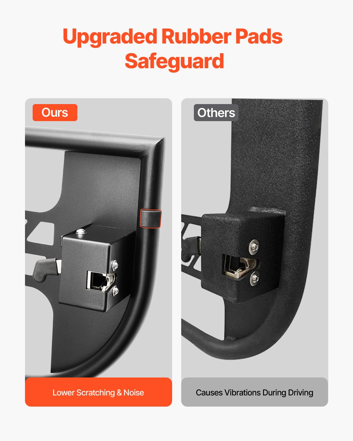 VEVOR hinge and limit strap showing no-drill installation benefit