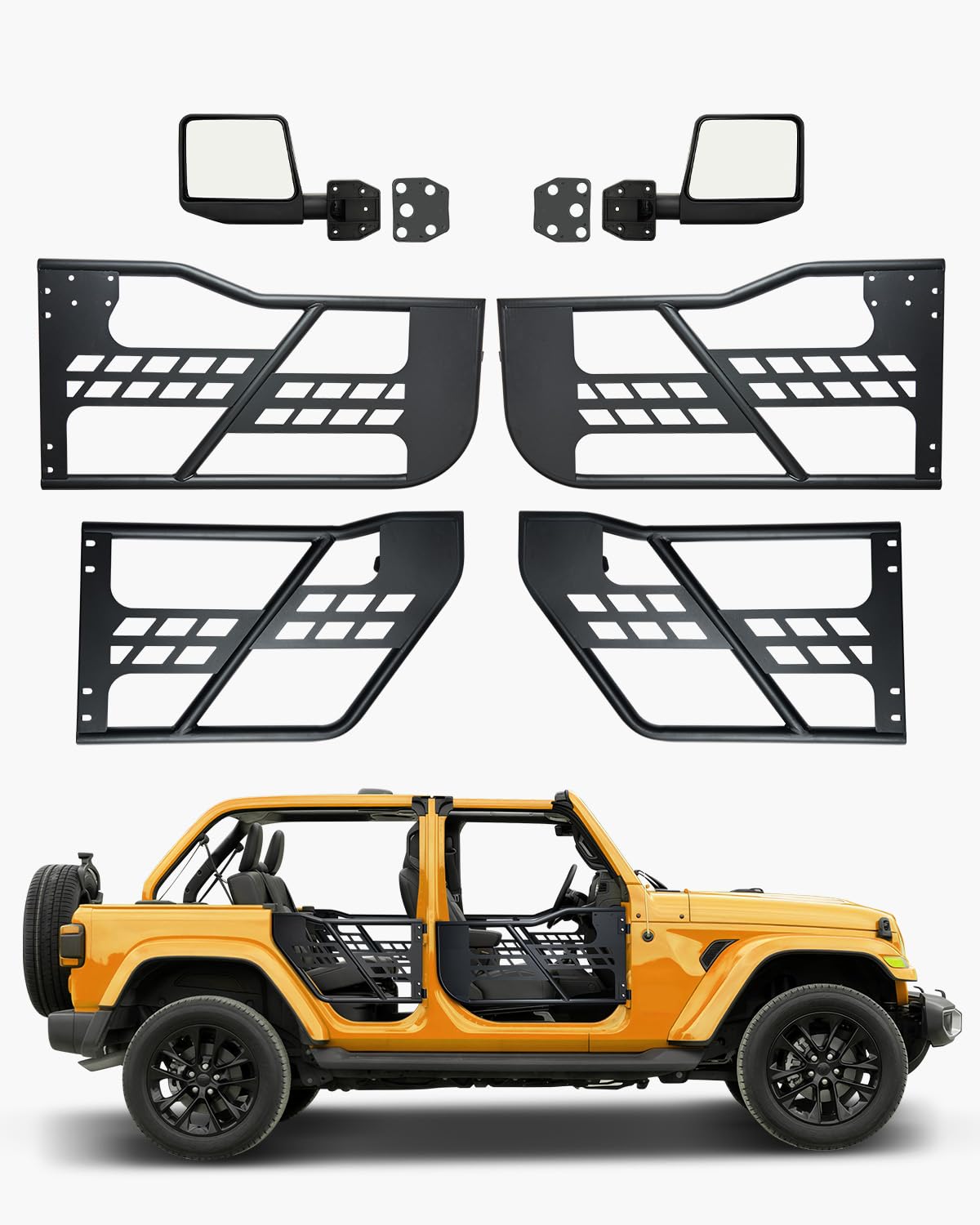 VEVOR tube doors front view showing open-air style and rugged look