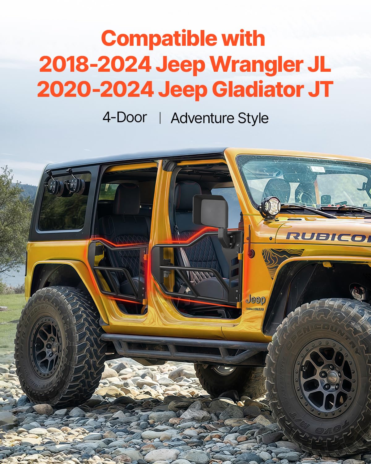 VEVOR rear tube door on Jeep Gladiator showing secure fit and style