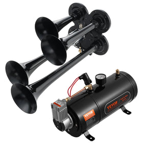 VEVOR kit components laid out including trumpets, tank, compressor for straightforward installation