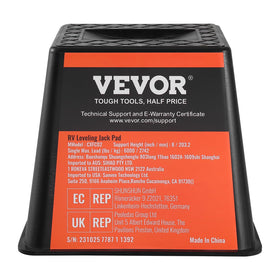VEVOR product label closeup showing specs and capacity benefit
