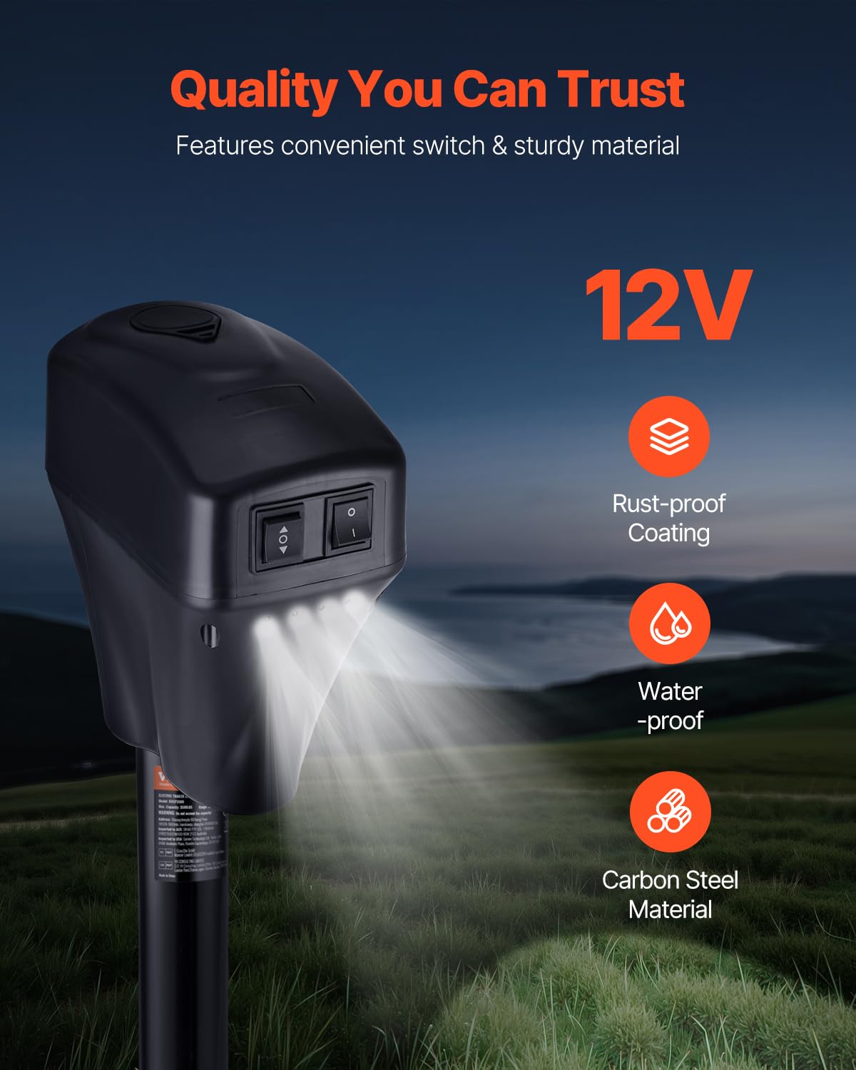 VEVOR LED work light illuminating hitch area for safer nighttime hookups