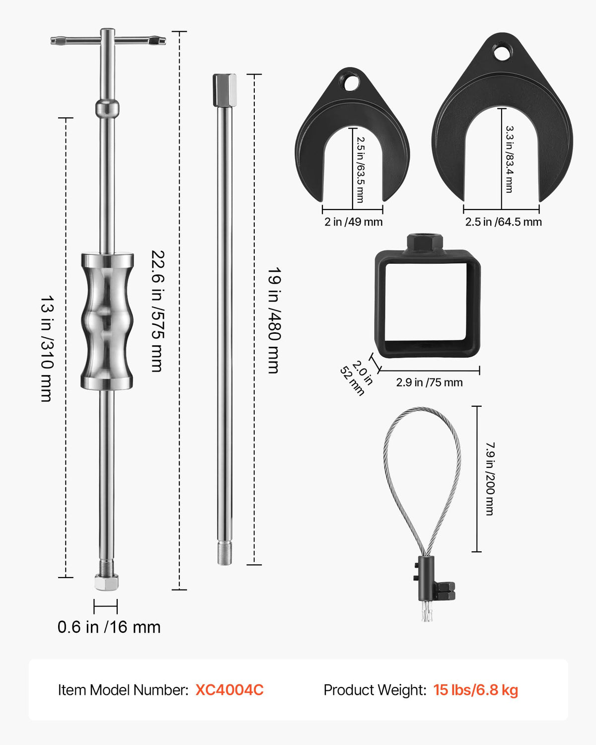 VEVOR length scale comparison with ruler shows deep-reach capacity