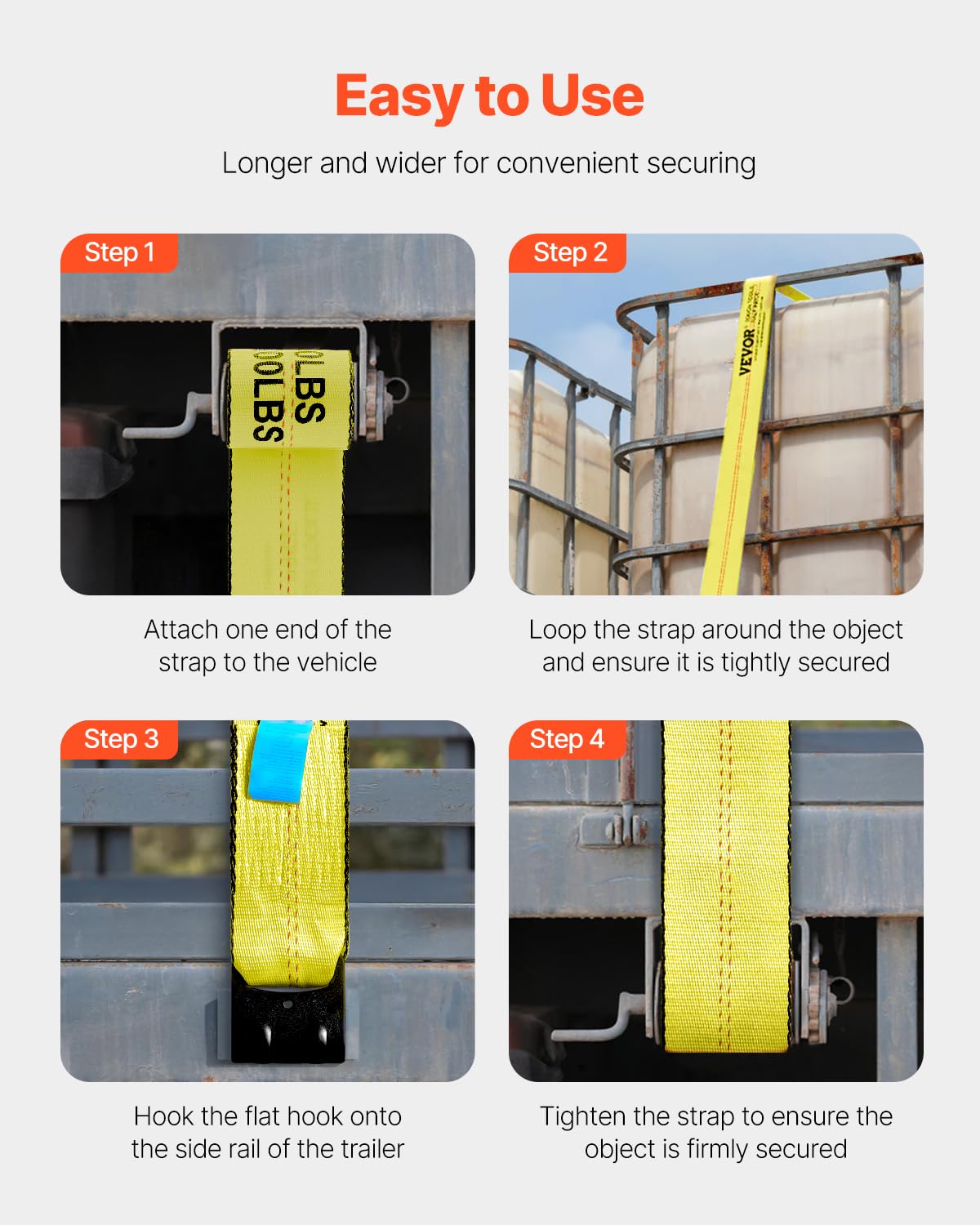 VEVOR strap laid beside ruler showing accurate 30-foot length