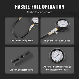 VEVOR long hose and quick-connect showing flexible reach and easier testing