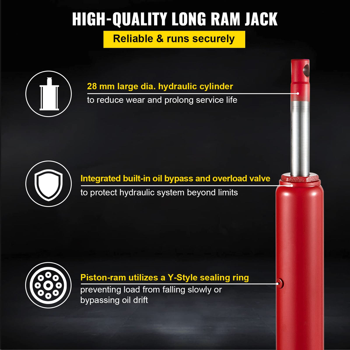 VEVOR handle and single-piston pump with rubber grip for easier, low-effort lifting