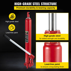 VEVOR long ram next to measuring tape showing 26 to 45.7 inch lift range advantage