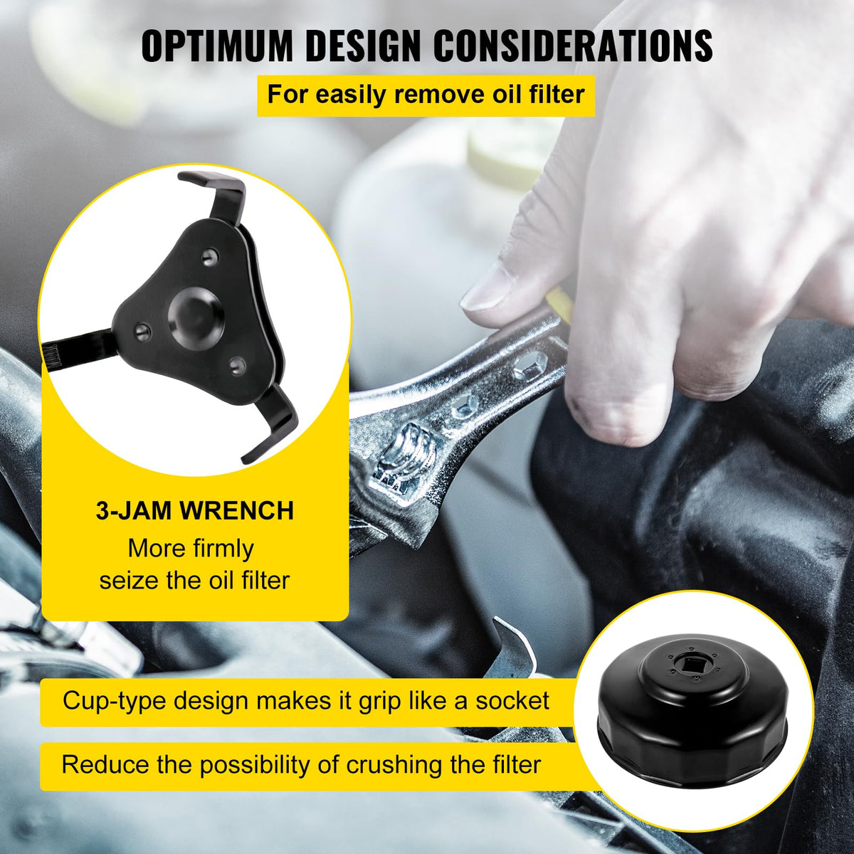 VEVOR low-profile socket side view illustrating slim profile to access tight engine compartments