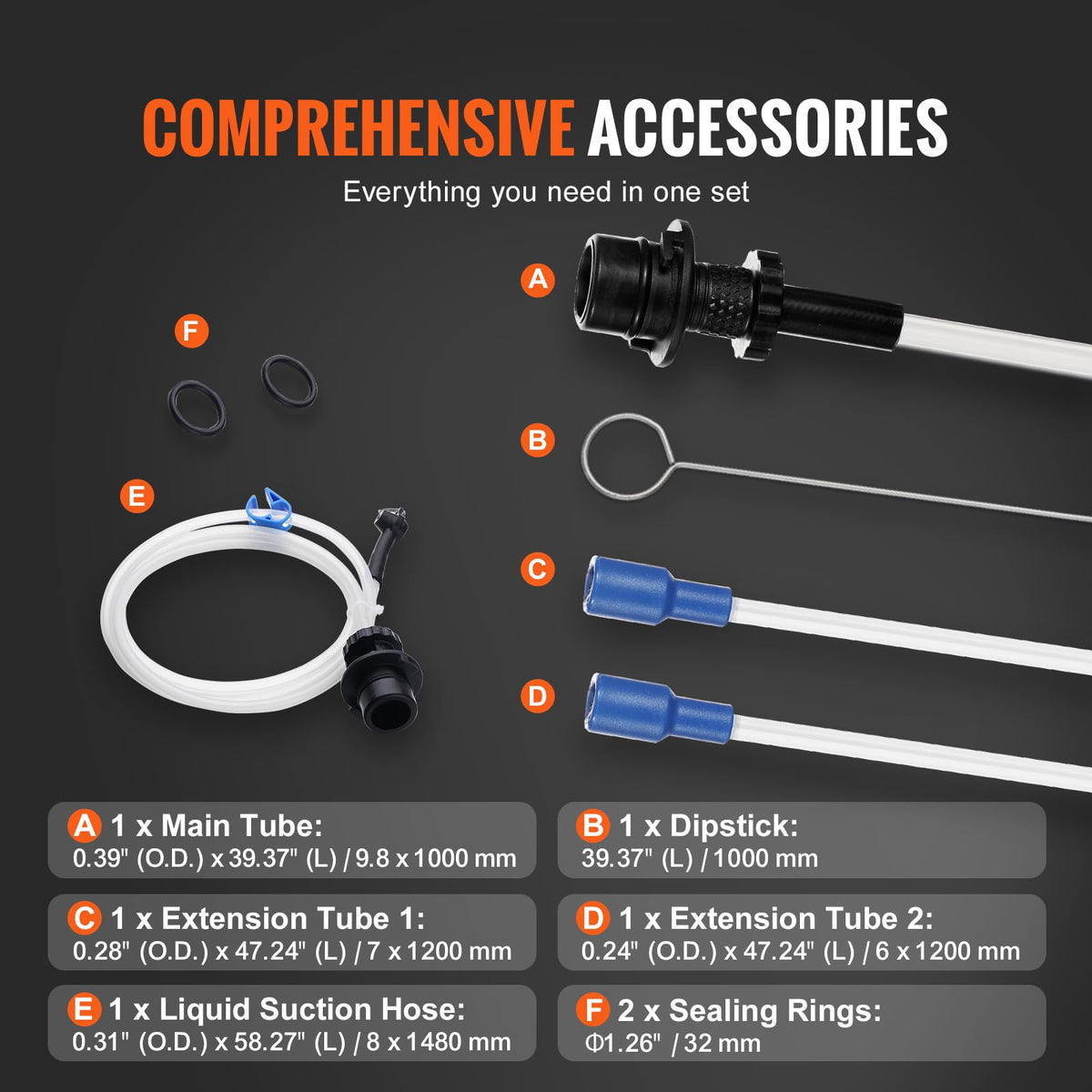VEVOR main tube and extension tubes laid out showing versatile length options