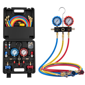 VEVOR manifold front view showing controls and gauges for precise diagnostics