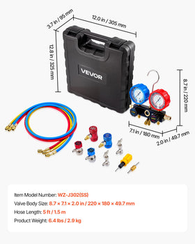 VEVOR manifold in use on vehicle AC indicating field-ready charging capability