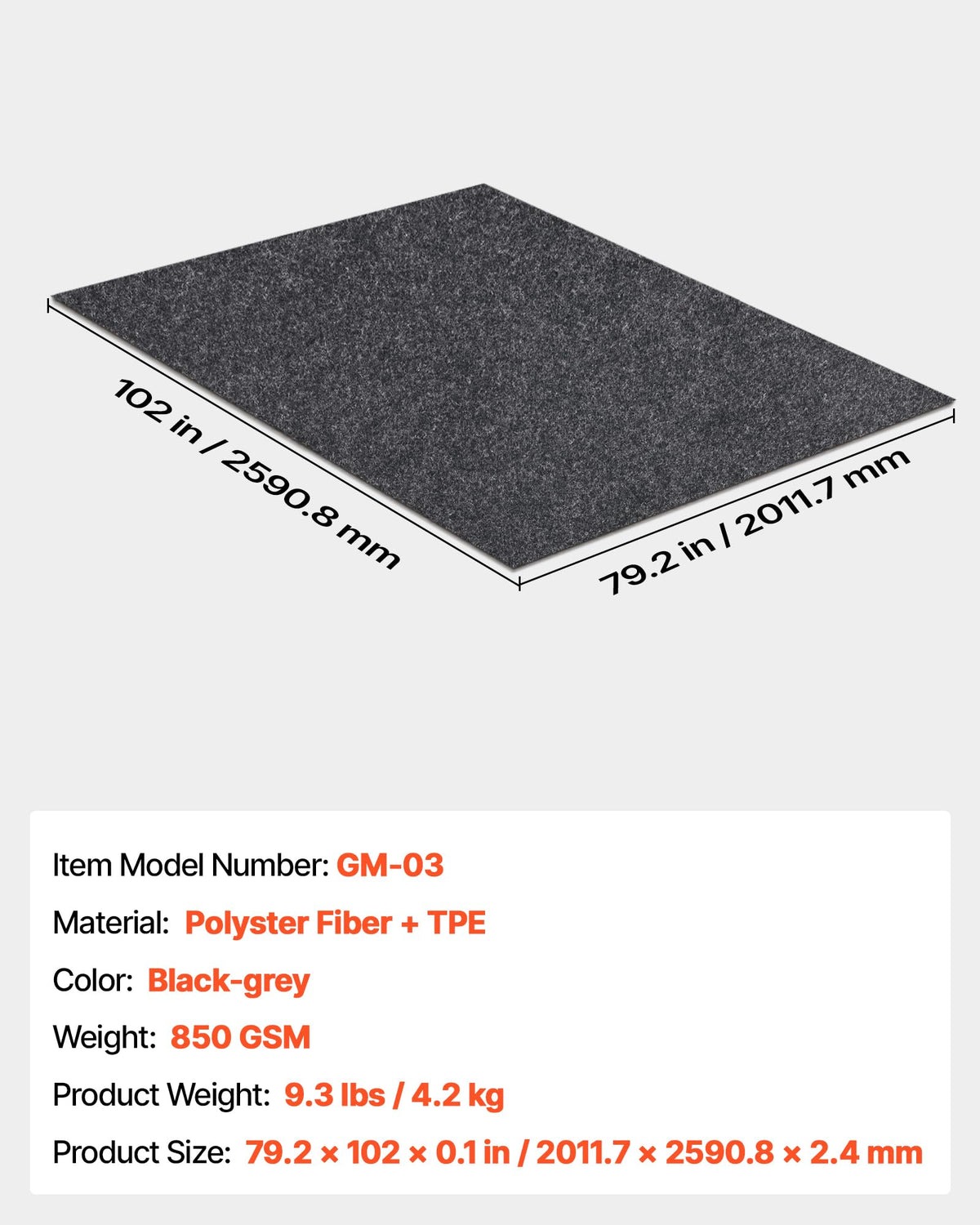 VEVOR mat size scale with tape measure showing accurate 6.6'x8.5' fit